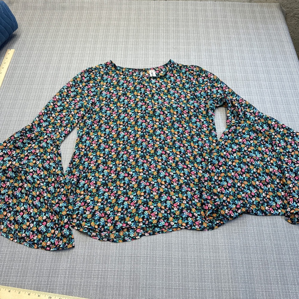 Boho Floral Top Medium Bell Sleeve Fairycore Cottagecore Blouse 70s Revival